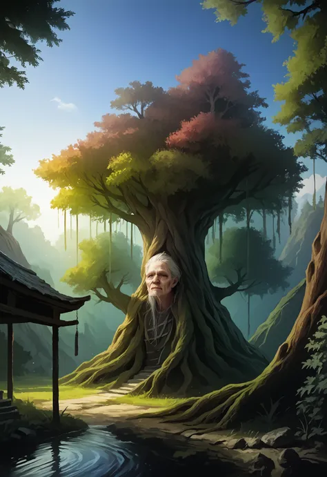 (zpdxl2), (ponyxlv6_scores), source_anime, asymmetric image break

magic tree, tree with face on it, old face, tree with face