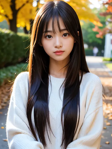 (Best-quality, Masterpiece, Ultra-High-Resolution, (Photorealistic:1.4), Raw Photo, depth of field, professional lighting), 1girl, 15-years-old, the most famous Japanese idol, wearing expensive autumnal-clothes with stylish-design, ((loveliest face, loveli...