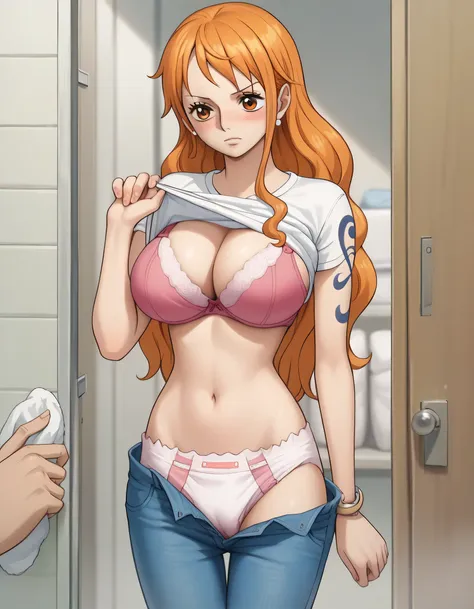 score_9, score_8_up, score_7_up, source_anime, best quality, clear face, nami, orange hair, long hair, orange eyes, large breast...