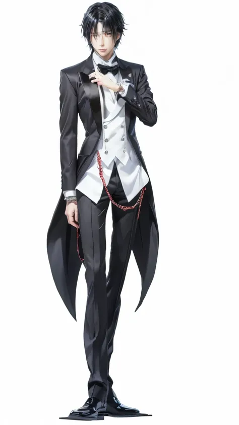 diablo from tensei shitara slime datta ken, anime character dressed in a black and white suit and tie, sebastian michaelis, tall anime guy with blue eyes, anime full body illustration, male anime character, single character full body, handsome anime pose, ...