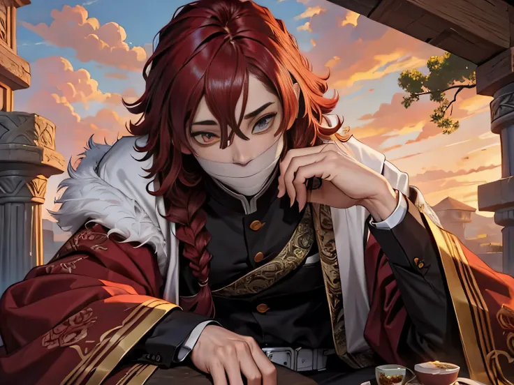 a male character ,character with the appearance of a man , with red hair ,your hair has many shades of red , your skin is white ...