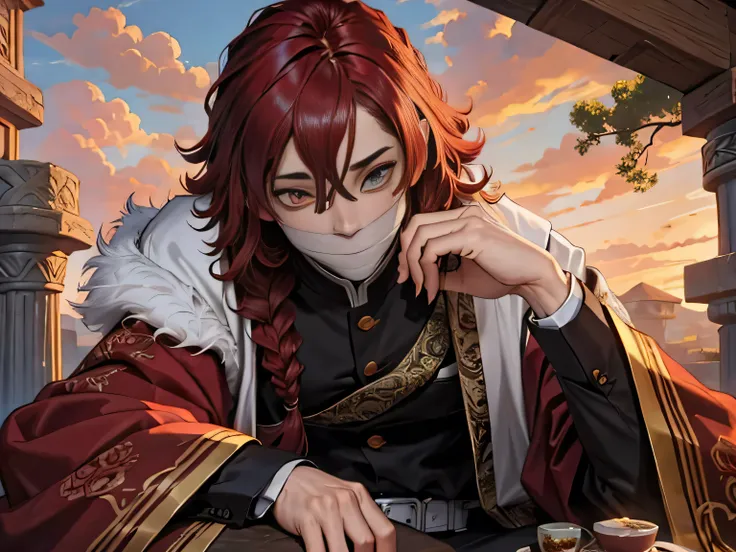 a male character ,character with the appearance of a man , with red hair ,your hair has many shades of red , your skin is white ...