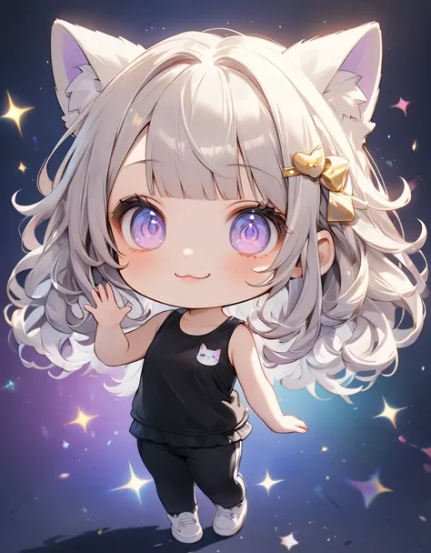 absurdres, colorful, 1girl, solo, pale purple eyes, detailed eyes, wide-eyed, eyelashes, looking at viewer, platinum-gold hair, ((very diagonal bangs)), side bangs, ((flipped hair)), (outside curl medium hair), (Healthy slim body), full body, put on cat ea...