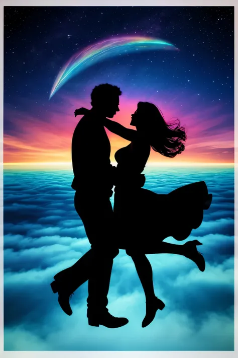 Lovers flying in the sky, dancing together