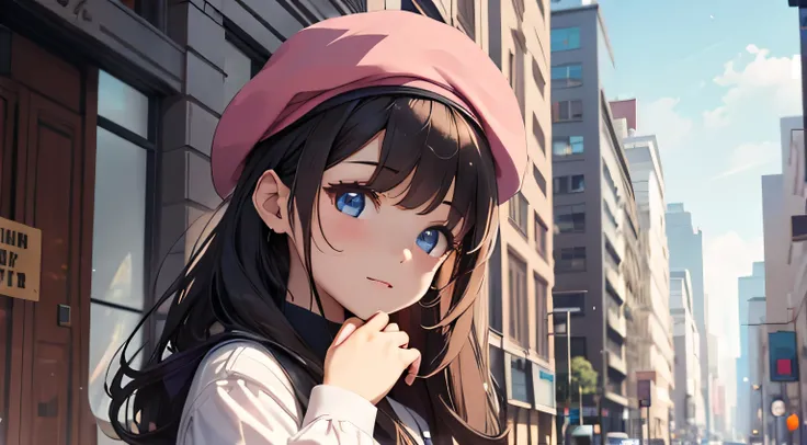 Girl in long sleeve shirt, beret