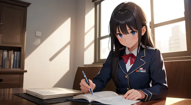 A girl studying in a uniform