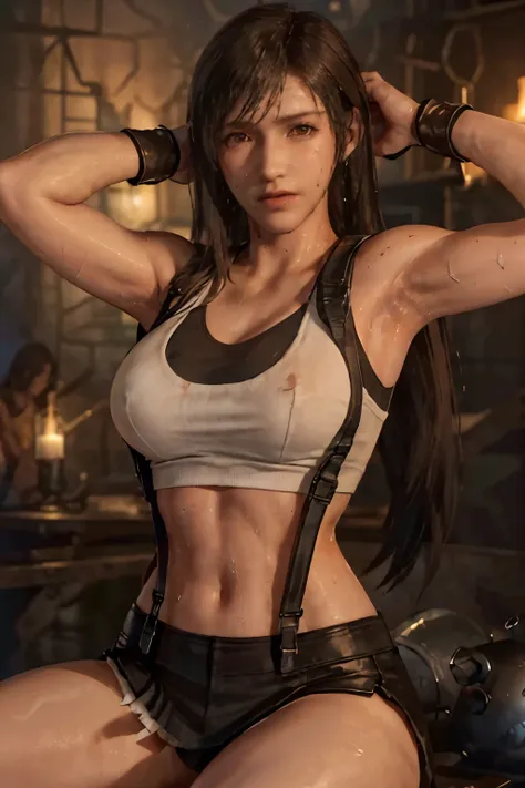 (best quality, masterpiece: 1.1), (realistic: 1.3), break (((ff7,tifa_lockhart))),(tifa_lockhart and monsters),sofa, place your ...