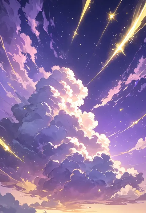 Soft purple cloud background with yellow sparkles