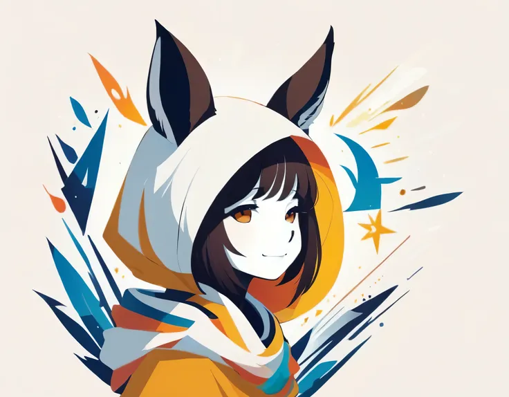 PORTRAIT OF A GIRL,1GIRL, illustration-style,modern, striking composition,sleek lines, unique pattern,abstract elements,geometric shapes,GEOMETRIC LOGO, , , expressive strokes , ,ANIMAL EARS, ANIMAL NOISE,CAPYBARA EARS, ANIMAL NOISE,ANIMAL headwear,SMILE, ...