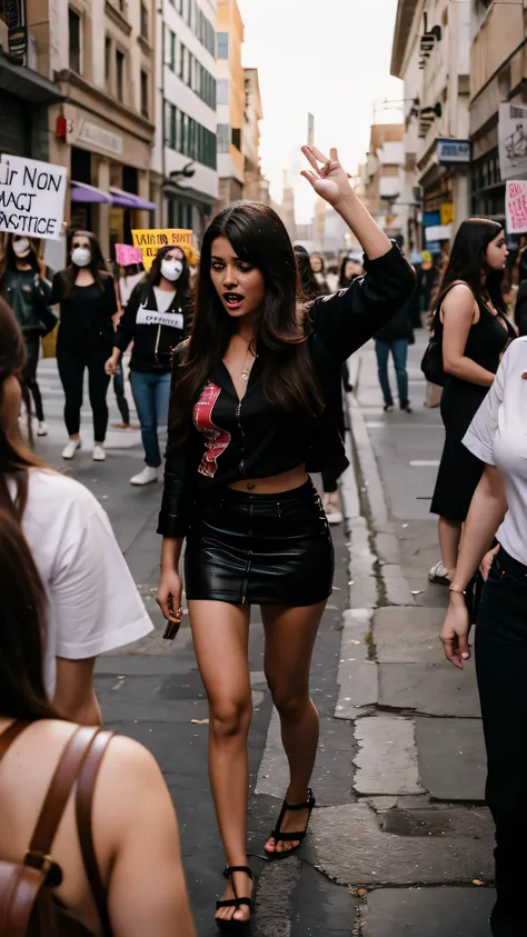 women protesting in the street against violence 