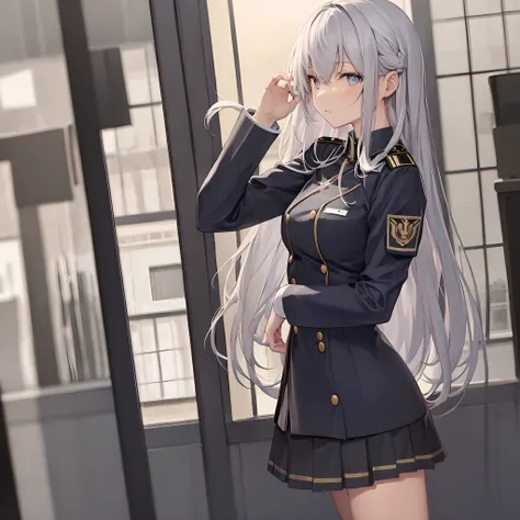 long hair gray,uniform