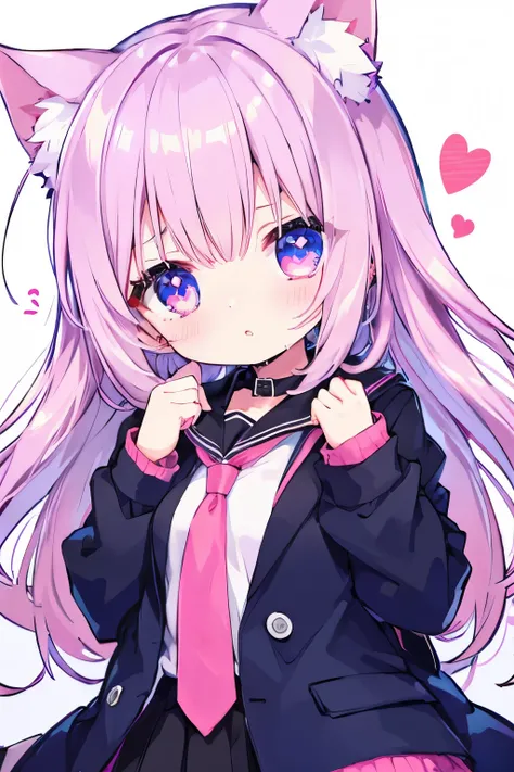 Oversized jacket、Putting on a collar、elementary school girl、,Pink Shortcut,Very beautiful and Shining Eyes、Shining Eyes、1 girl、Small breasts、Cat ears elementary school girl、Very beautiful and Shining Eyes、Shining Eyes、1 person、cat ears、((((()))))、heart❤、((...