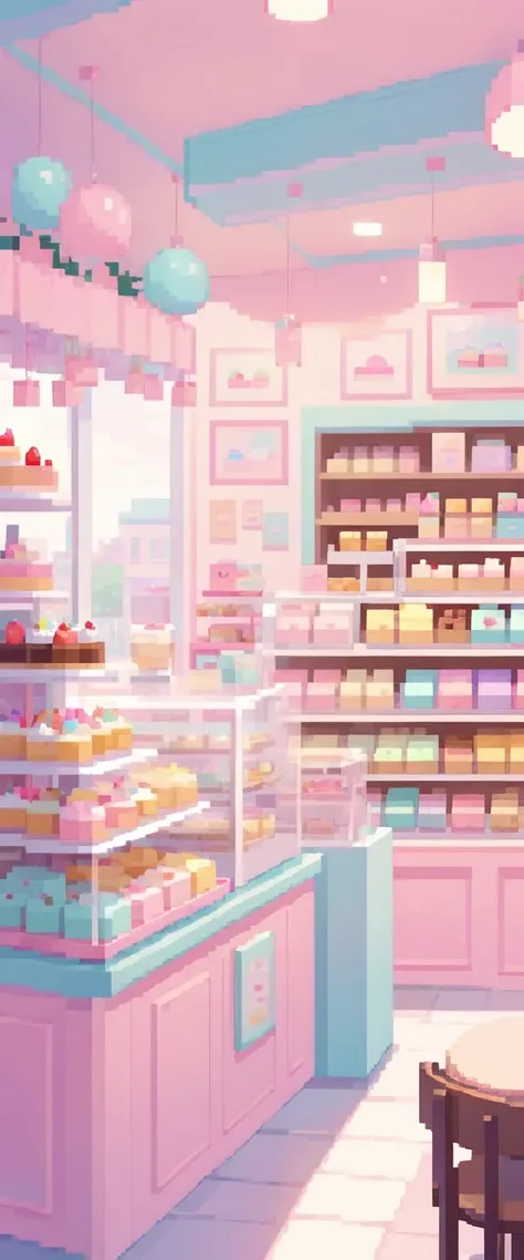 lofi cozy dessert store ,pastel ,minimal ,cute ,kawaii