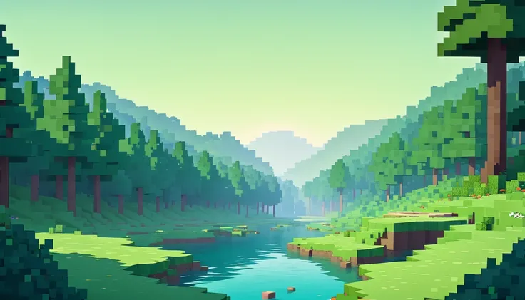 minecraft , lofi cozy ,minimal , landscape , forest