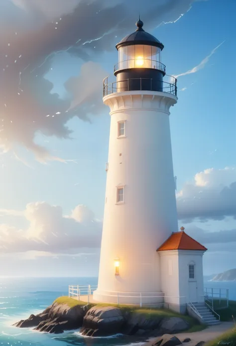 lighthouse mystery, extremely detailed hyperrealism，surrounded by glowing particles, very detailed, j style.c. reindecker, ilya ...