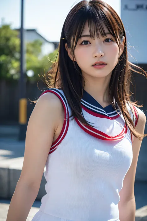 (8k, RAW Photos,Best Quality, High resolution:1.1), (超Realisticな:1.4),(Realistic, Realistic:1.3),The beauty of Japan、Sailor suit、Sailor suitのマッサージ師、((Upper Body:1.3))