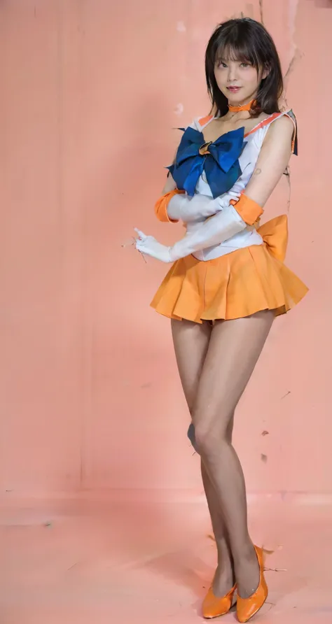 No background、(((Beautiful legs in tights.)))、(((Legally Express the Beauty of Your Smile)))、(((Wearing white gloves)))、((((Make the most of your original images)))、(((Sailor Venus Costume)))、(((Short and beautiful hair)))、(((suffering)))、(((Please wear be...