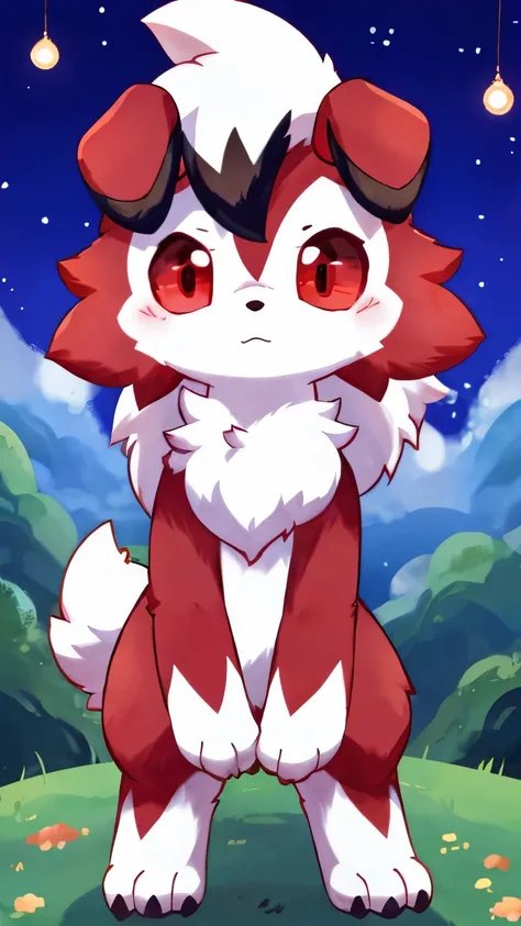 by: nakimayo，，a midnight lycanroc，，(red eyes ,frontal: 1.5)，Alone,in front，no clothes,face visitor,