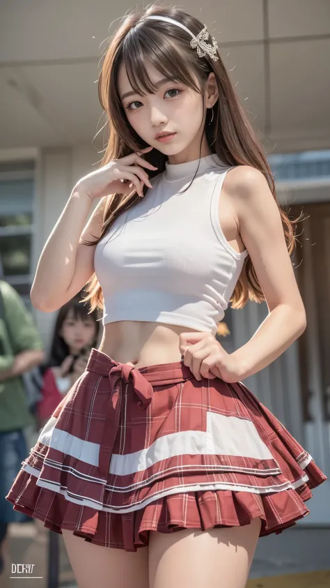 Race Queen, Grid Girls, skirt, Sleeveless, masterpiece , Best Quality , detailed , bangs , woman , smile, Beautiful breasts, Gaze at the viewer, (detailedな手:1.3, Perfectly right move), (detailedな目と顔:1.2, Professional photography),
