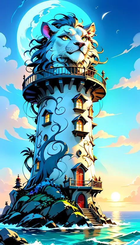 there is a magical lighthouse in built by the elves, it is standing in the sea part of the wall surrounding the city of elves, i...