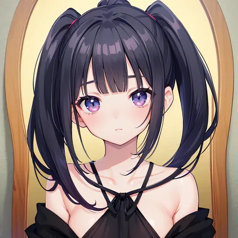 (masterpiece:1.3),(best quality:1.3),(high resolution:1.2),nsfw,underwear,1 girls,Girl with black hair and ponytail,Detailed Anime,8k,medium breasts,Black Eyes,big eyes,full body,short cut,Beautiful eyes,Young face,Baby Face、open clothes,