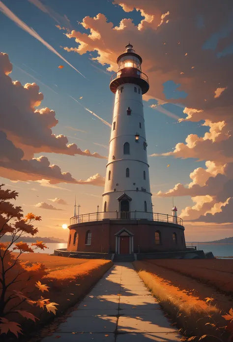 score_9, score_8_up, score_7_up, (masterpiece, uhd, 8k, 16k, ultra detailed), scenery, 1lighthouse, loneliness, sunset, (autumn)...