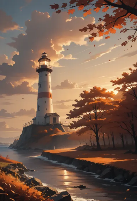 score_9, score_8_up, score_7_up, (masterpiece, uhd, 8k, 16k, ultra detailed), scenery, 1lighthouse, loneliness, sunset, (autumn)...