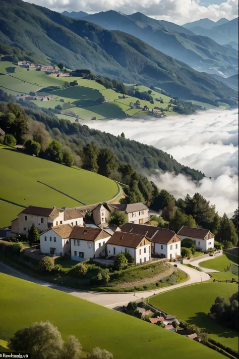 visit from above, through  the clouds you can observe a landscape of hills, small villages and cultivated fields