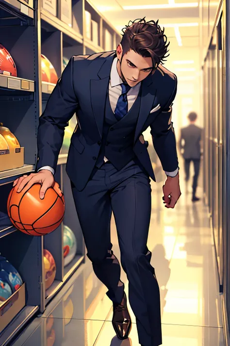 I want a guy in a suit handing a shiny ball forward make it 512x512