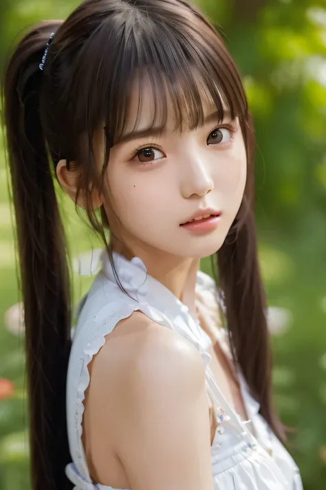 (photorealistic)、(masterpiece、Best Quality、Ultra-detailed、Ultra-high resolution)、girl、solo、slim、Slender、cute、Idol face、Upper Shot、((Simple Background))、Twin tail hair