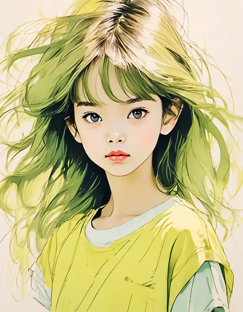 top quality, digital art, artwork, manga, (simple ballpoint pen drawing of a little cheeky girl, watch the viewer), fashionable ...