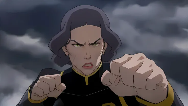 a close-up of a person pointing at something with their fist, cassandra cain, a muscular and angry army general, the goddess her...