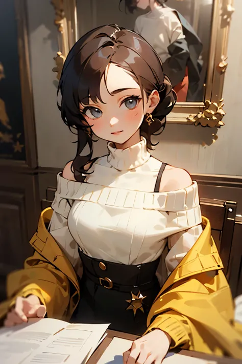 ((best quality)), ((masterpiece)), (detailed), 1girl, off-shoulder sweater, 