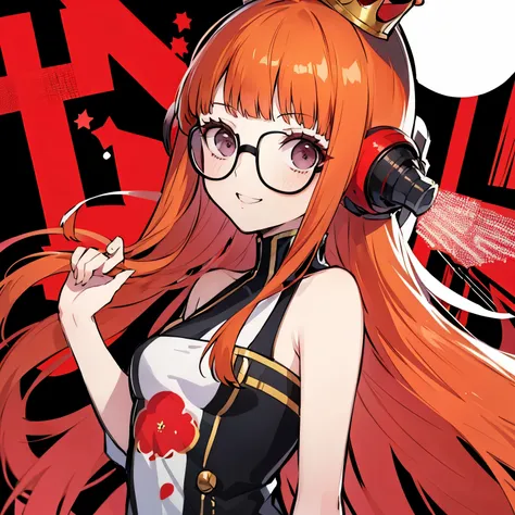 futaba sakura from persona 5, queen, crown, smile