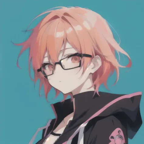 anime - style image of a woman with pink hair and glasses, 2 d anime style, orange - haired anime boy, anime boy, anime style illustration, with index finger, anime style portrait, digital anime illustration, sayori, zerochan, by Ei-Q, anime style only, an...