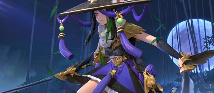 there is a woman in a purple outfit holding a black umbrella, lunar themed attire, yun ling, inspired by Li Mei-shu, inspired by Shen Zhou, mage robe based on a toucan, inspired by Ju Lian, inspired by Huang Shen, onmyoji portrait, clothes themed on a peac...