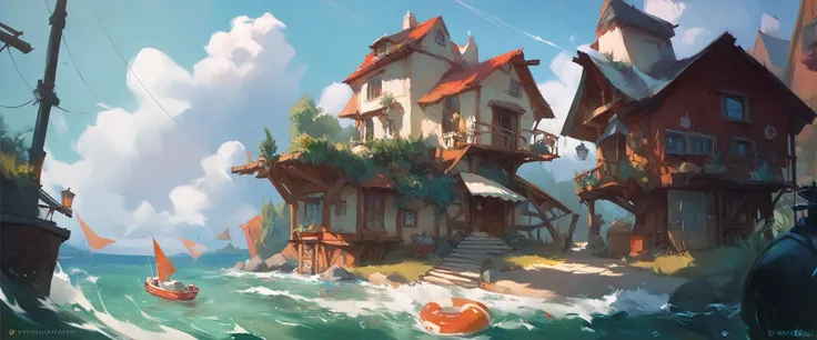 house on small island with jet parking on the water