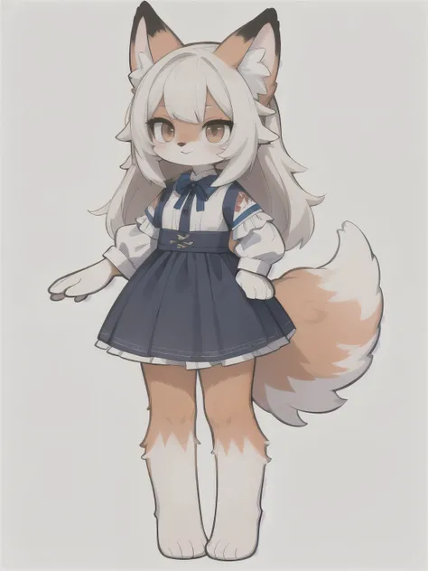 furry fox girl,simple background,full body,