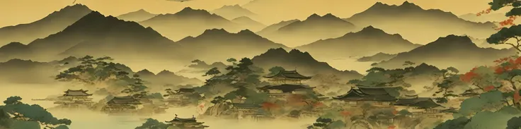 japanese art, soami style, landscape, village