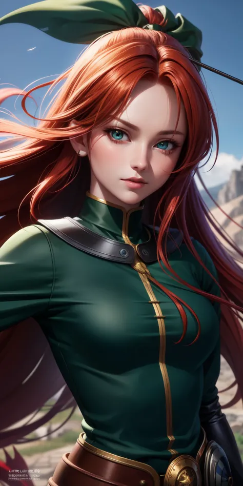 best quality, ultra high resolution, (photorealistic), anime character, 8k resolution, girl, medieval, random red hair, (realistic hair), (realistic eyes), beautiful eyes, beautiful mouth, medium breasts, perfect body, (face only), ((zoom on face)) green, ...