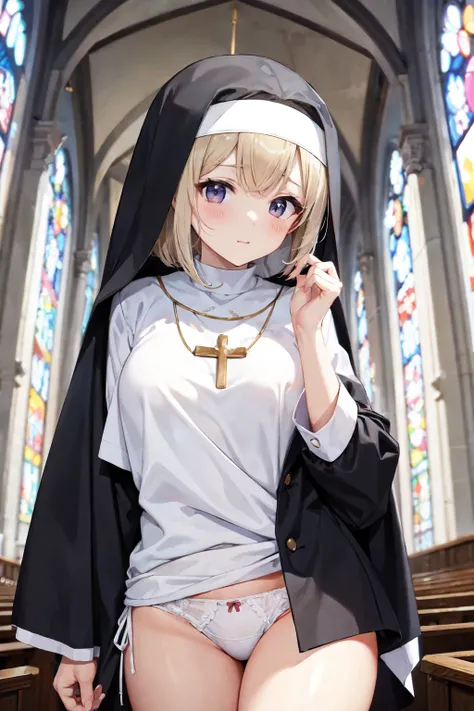 Best Quality、Nuns、White panties、Embarrassing、church