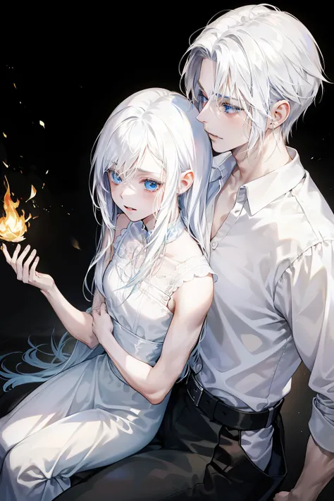 His hair was completely white, the color of his skin as pale as his hair itself. The only colors one could see on his face were his lips and the edges of his eyelids, which seemed to blush from his seemingly bright blue eyes.

Behind his clothes was a perf...