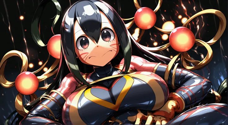 Tsuyu Asui, big massive plump round breasts, hourglass figure, (narrow waist), tight dress, extremely curvy, thicc curvy thighs