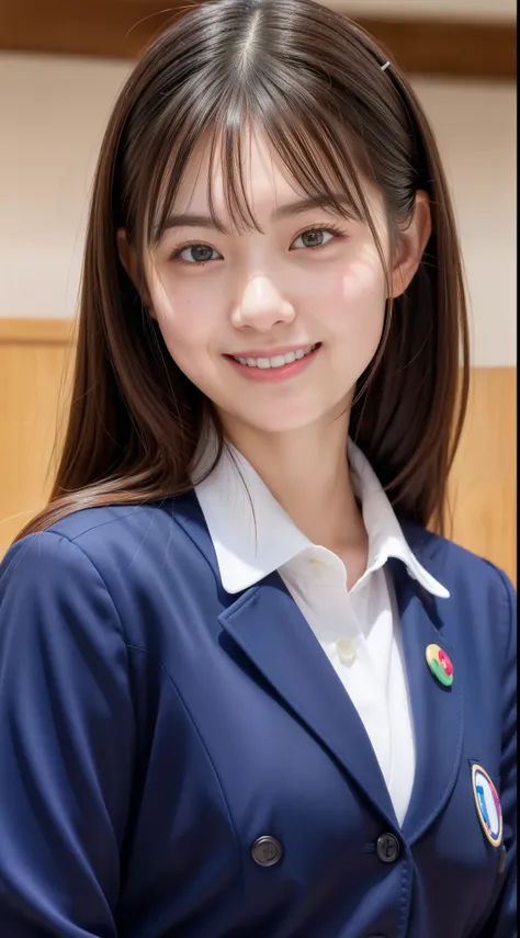 Enhanced Dynamic Perspective，Cute pretty beautiful girl，Must be in JK uniform，Look at me and smile，Simple Background，Masterpieces，high quality，4K resolution，Ultra-fine，Detailed pubic hair，Accurate，Cinema lighting，Volleyball Club、Keep the original face prop...