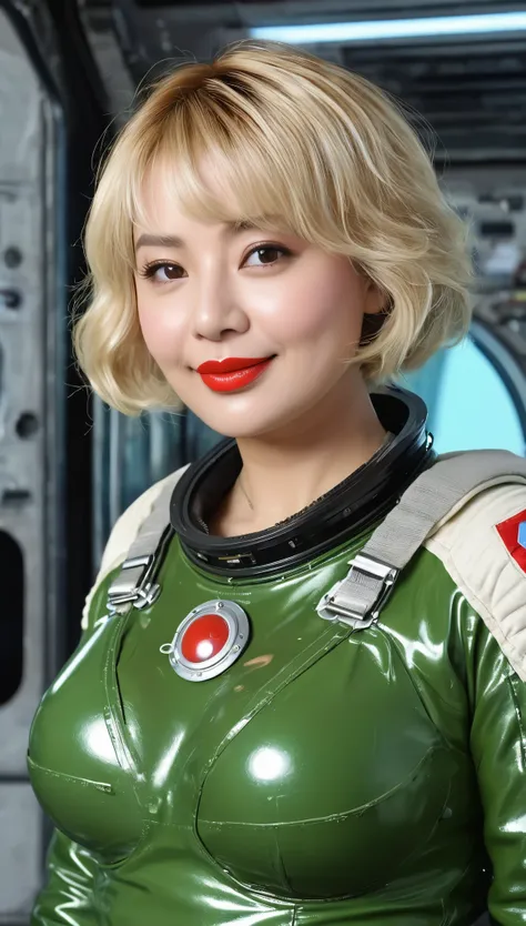 (Hyper Real)、Future female pilots、 (((Huge Big Tits)))　(((Big big cleavage)))　(((Big big boobs)))　Beautiful woman　High image quality　High resolution　Realistic　short hair　Blonde woman、Mature Woman、Middle-aged women、((Detailed skin texture、超High resolution、R...