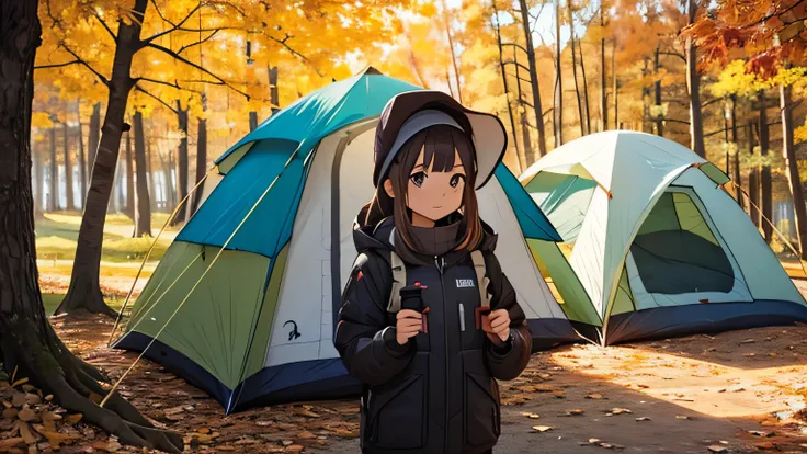 Camping girl, autumn