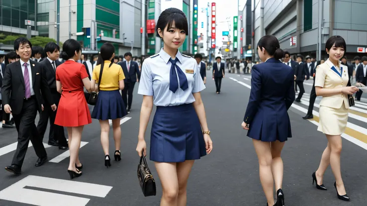 Tokyo city、stewardess、High heels、whole body、mini skirt