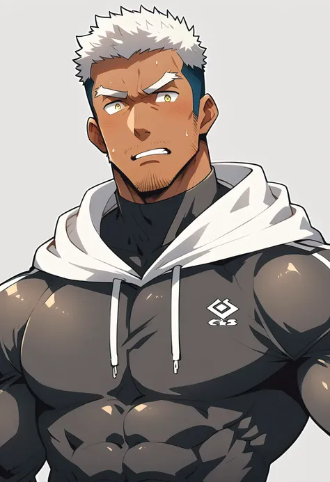 negro, anime characters：gyee, young muscle sports sexy teacher, sweat, negro black skin, manliness, male focus, milky white long...