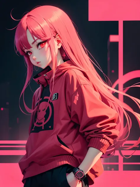 anime phonk si-fi style love album cover with neon red colors