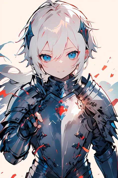 ((masterpiece)), accurate, textured skin, ((super detail)), high quality, high details, highres, best quality, chibi, knight, male, white hair, light smile, steel armor